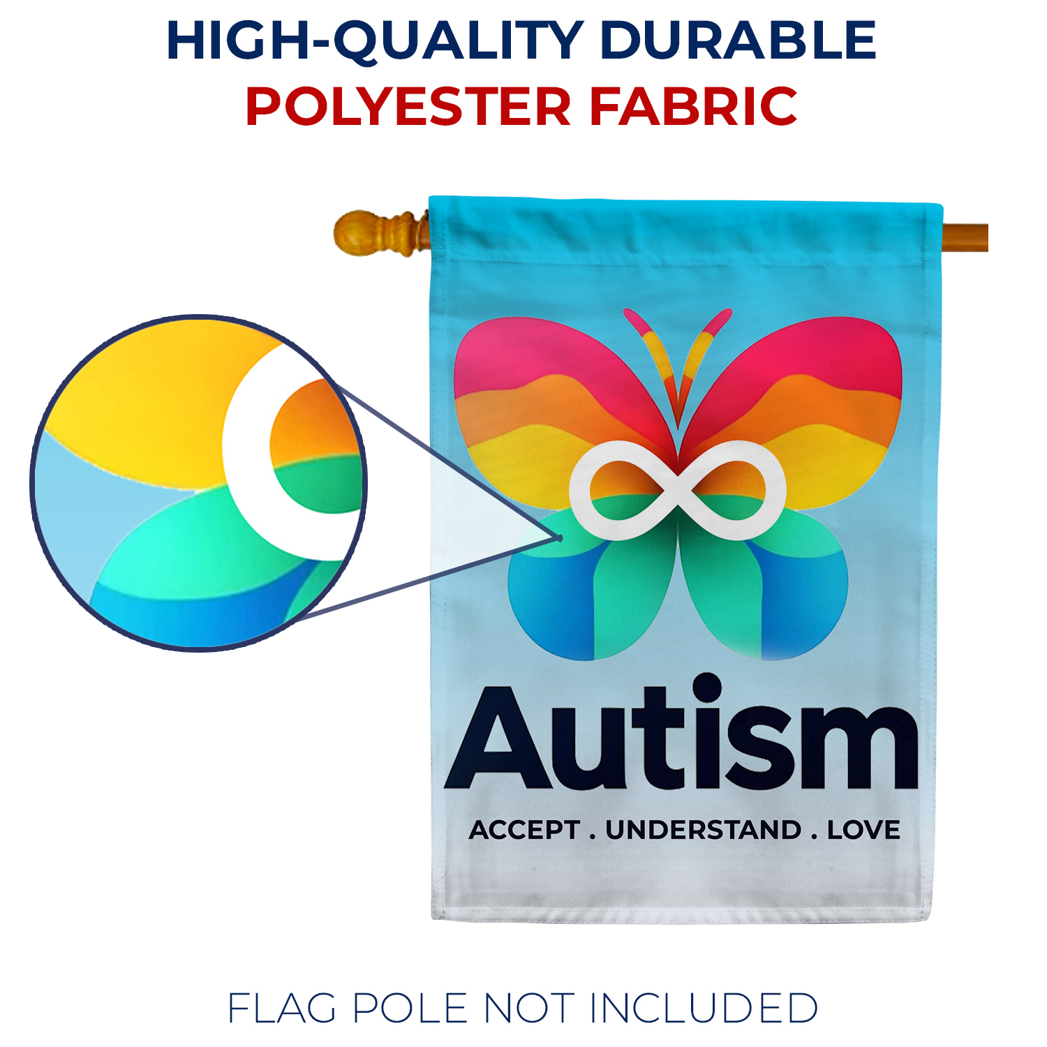 America Forever Autism Acceptance Butterfly House Flag, 28 x 40 inch Double Sided, Awareness Support Banner, Infinity Symbol Decor, Autism Pride Flag