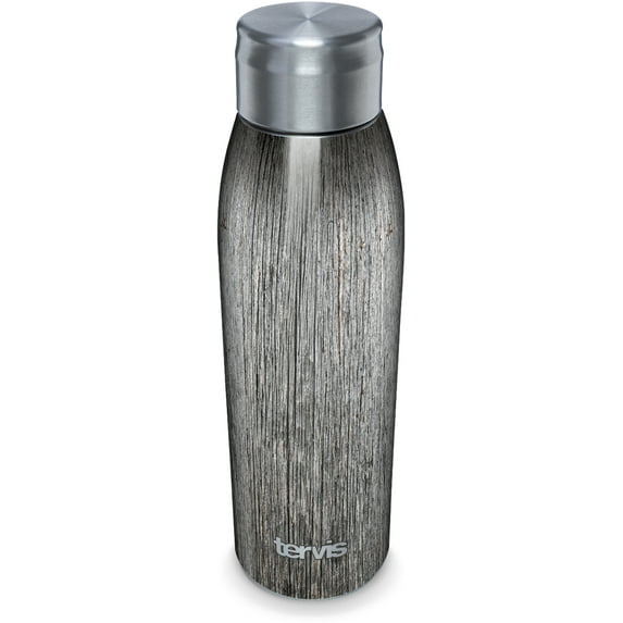 Tervis Triple Walled Gray Wood Grain Insulated Tumbler Cup Keeps Drinks Cold & Hot, 17oz Water Bottle, Stainless Steel