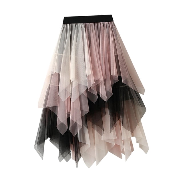 Faldas de tul para mujer vestido asimétrico MIDI largo una línea verano media falda rosa blanco Yuyangstore Falda de tul para mujer