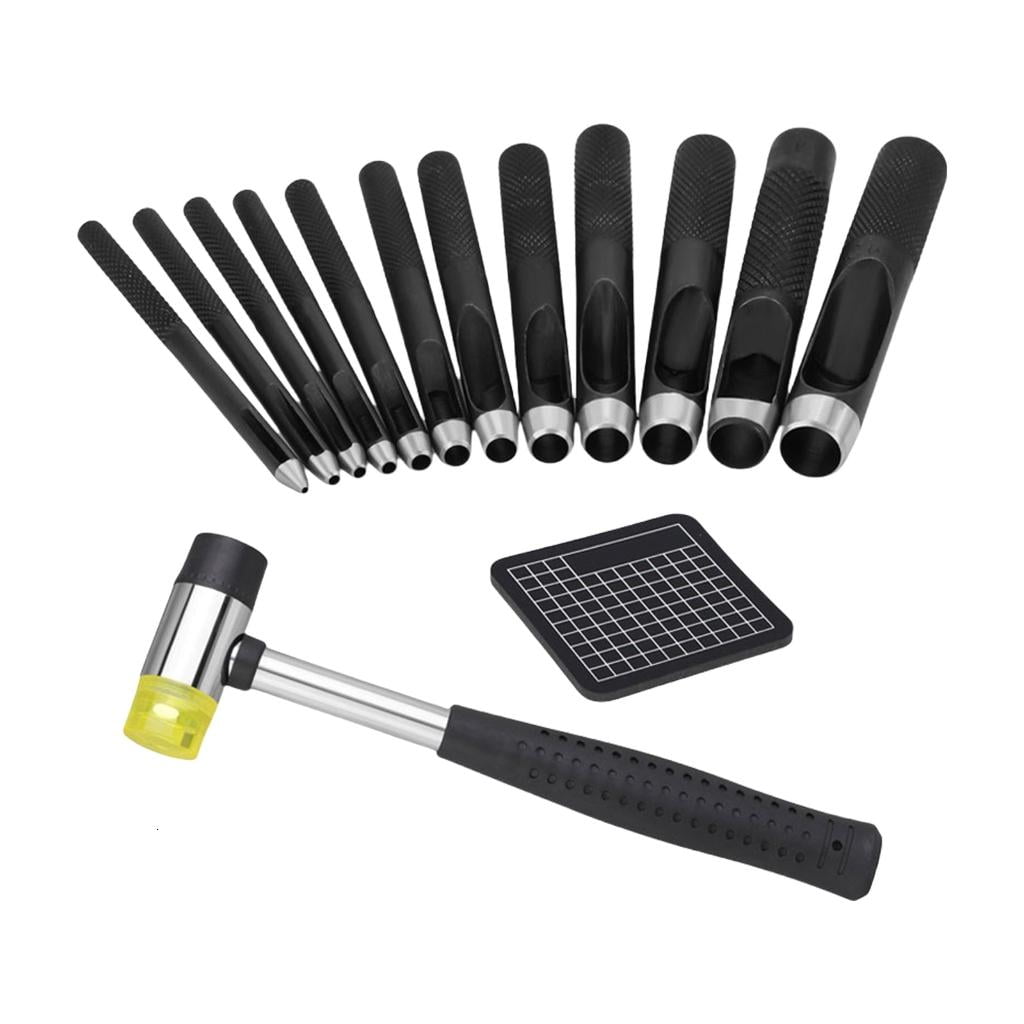 Rvaymup Round Leather Hole Punching with Hammer Hollow Punching Set Leather Hole Punching Tool