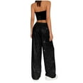 thumbnail image 5 of Sequin Pants Women Wide Leg Elastic High Waist Glitter Sparkly Dance Pants Casual Loose Palazzo Trousers Black L, 5 of 7