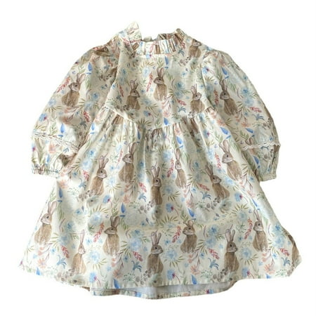 

CLZOUD Dress for Little Girls White Cotton Girl s Cute Summer Dress Baby Girls New Rabbit Print Dress Dress for Girl 3 Years
