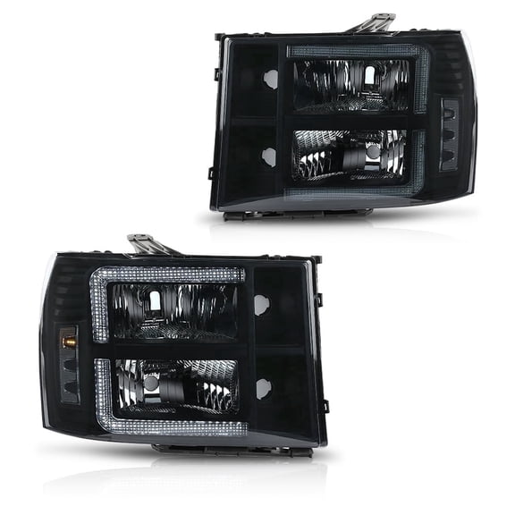 LED DRL Headlight Assembly Compatible with GMC Sierra 1500 2007-2013/Fit Sierra 2500HD 3500HD 2007-2014 (Not Fit 2007 Classic) Headlamps