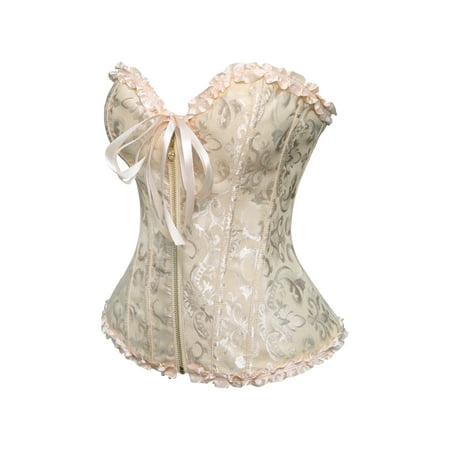 JOELY Women Corset Tops Floral Lace Bustier Overbust Tie-Up Strapless Tube Tops Vintage Court Gown Lingerie Bodyshaper Tops Plus Size XS-6XL