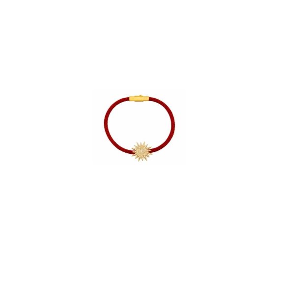 iJewelry2 Gold-plated Sterling Silver Sun Motif with Clear Paved CZ Red Cord Macrame Bracelet