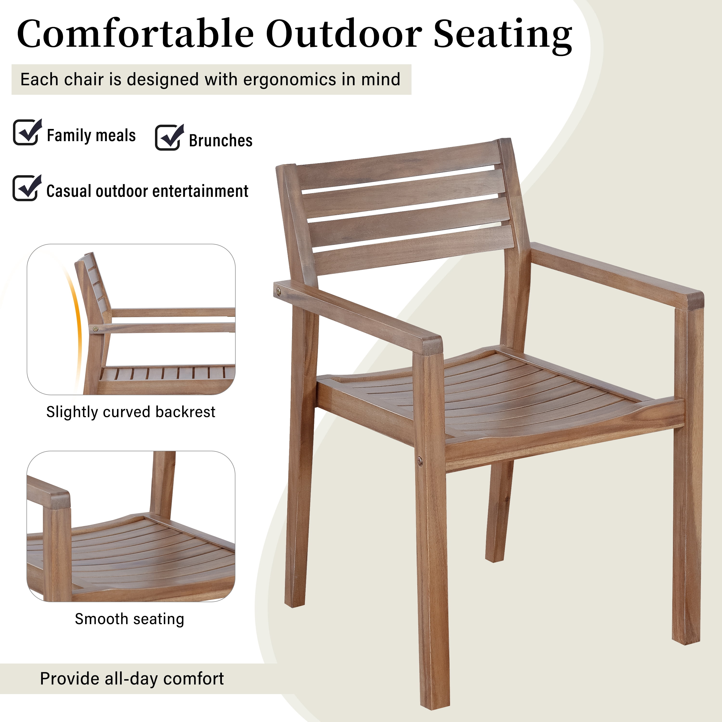 Mintazer 59" 5-Piece Outdoor Dining Set with Chairs & Umbrella Hole, Patio Furniture Set for Garden Backyard Poolside, Brown & Beige