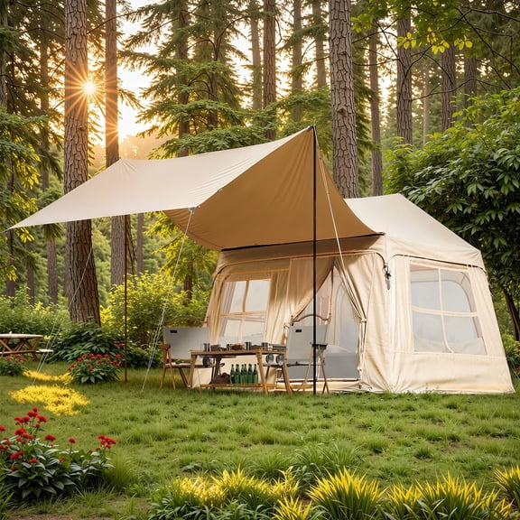 CANVORA 3-4 Person Inflatable Camping Tent with Dual-Side Weatherproof Canopy, Easy Setup Glamping Air Tent with Hand Pump & Skylight, Waterproof Windproof 4-Season Outdoor Tent