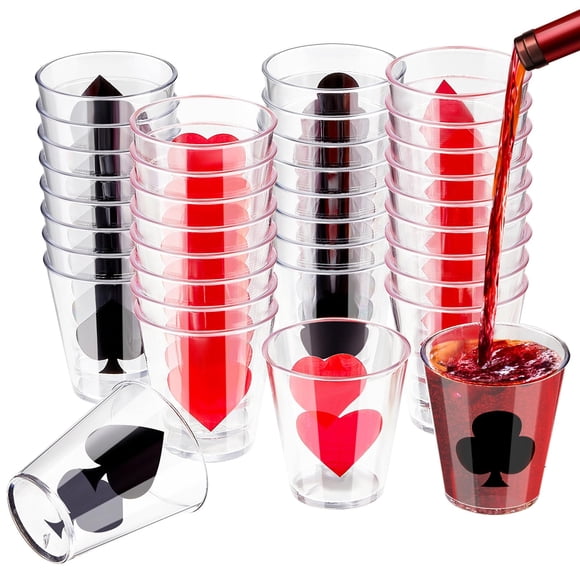 Zubebe 36 Pcs 2 oz Casino Shot Glasses Plastic Casino Cups Poker Shot Glasses for Las Vegas Themed Party Supplies Poker Night Decoration Ga
