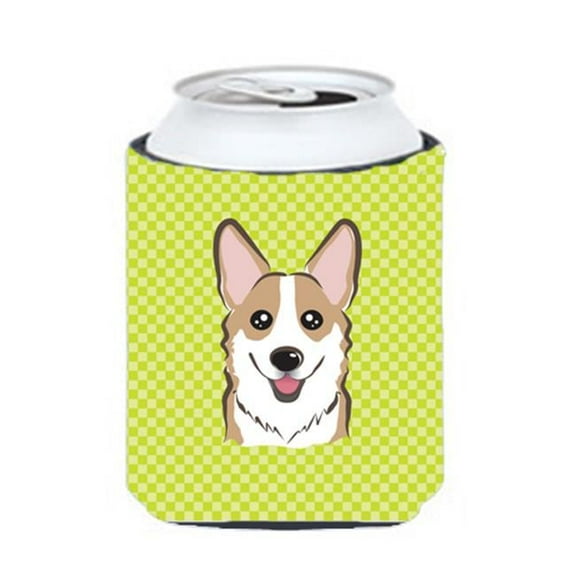 Checkerboard Lime Green Corgi Can Or Bottle Hugger, 12 Oz.