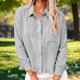 thumbnail image 1 of Neewe Womens Smocked Cuffed Striped Plain Shirt Casual Collar Long Sleeve Oversized Button Down Blouse Tops with Pocket Shirred, 1 of 7