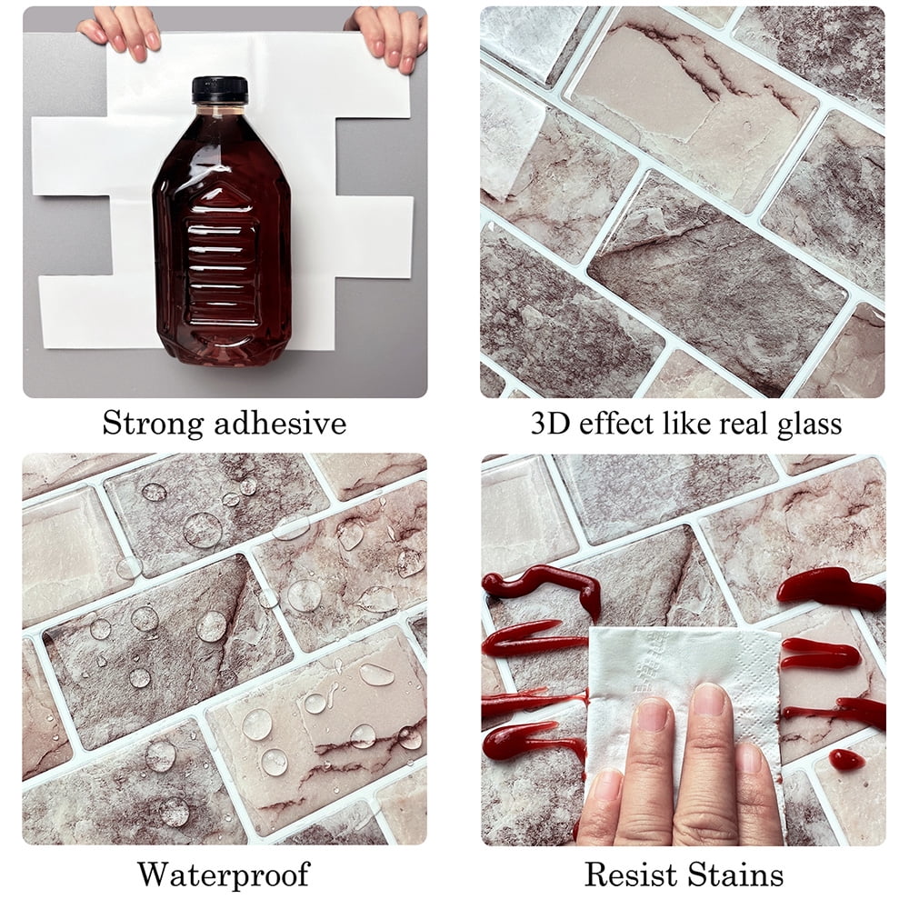 Clever Mosaics 3D Thicker Self-Adhesive Vinyl Faux Stone Brick Backsplash Tiles 10 Pieces