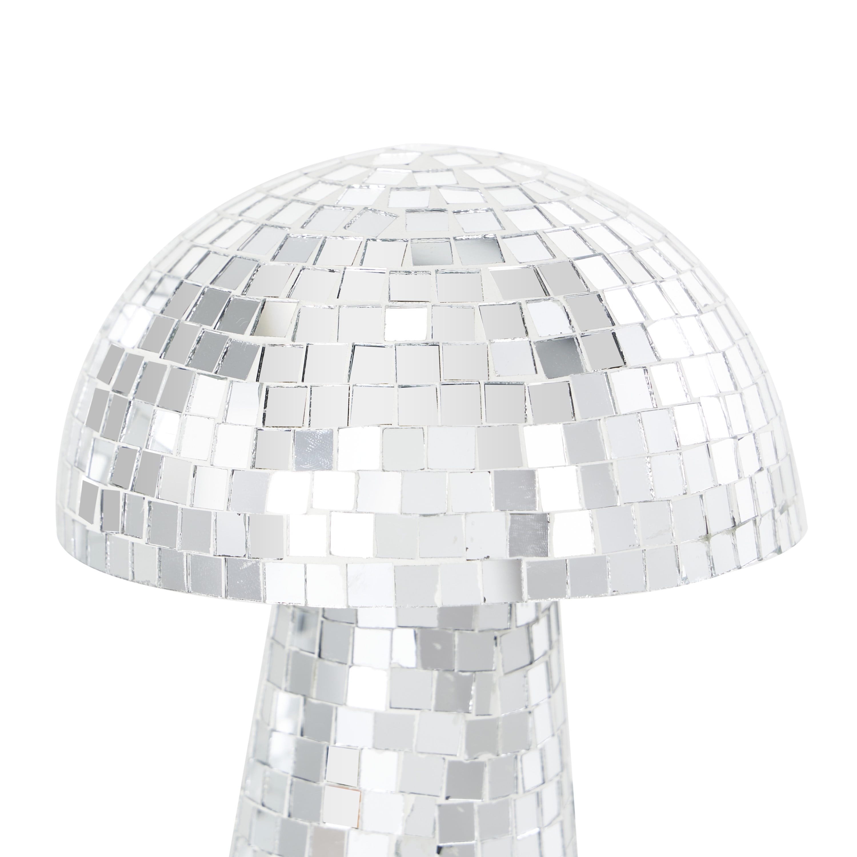 10", 8"H Silver Glass Handmade Mosaic Mirrored Mushroom Sculpture, by DecMode (2 Count)