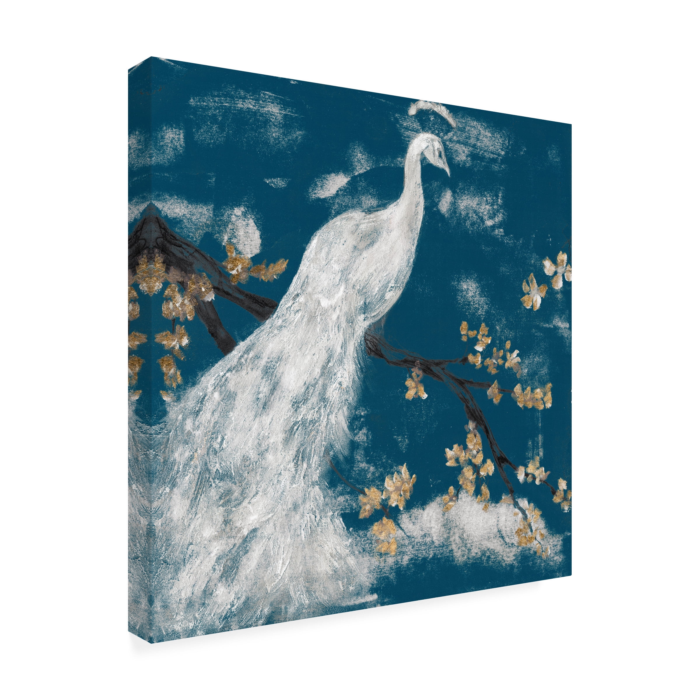 Jennifer Goldberger 'White Peacock on Indigo I' Canvas Art