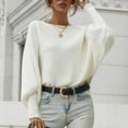 thumbnail image 6 of UJNDER Casual Round Neck Knitted Sweater for Women Long Batwing Sleeve Solid Color Soft Loose Ribbed Pullover White M, 6 of 9