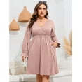 thumbnail image 6 of Yesfashion Women's Plus Size V-Neck Long Sleeve Dress with Pockets – Casual Flowy Maxi Dress for Everyday Wear, 6 of 9