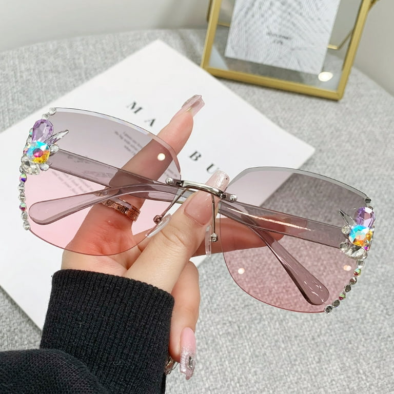 YCNYCHCHY 2023 Women's Diamond Rimmed Sunglasses Sunscreen Large Frame Anti  Ultraviolet Photography Artifact Sunglasses 