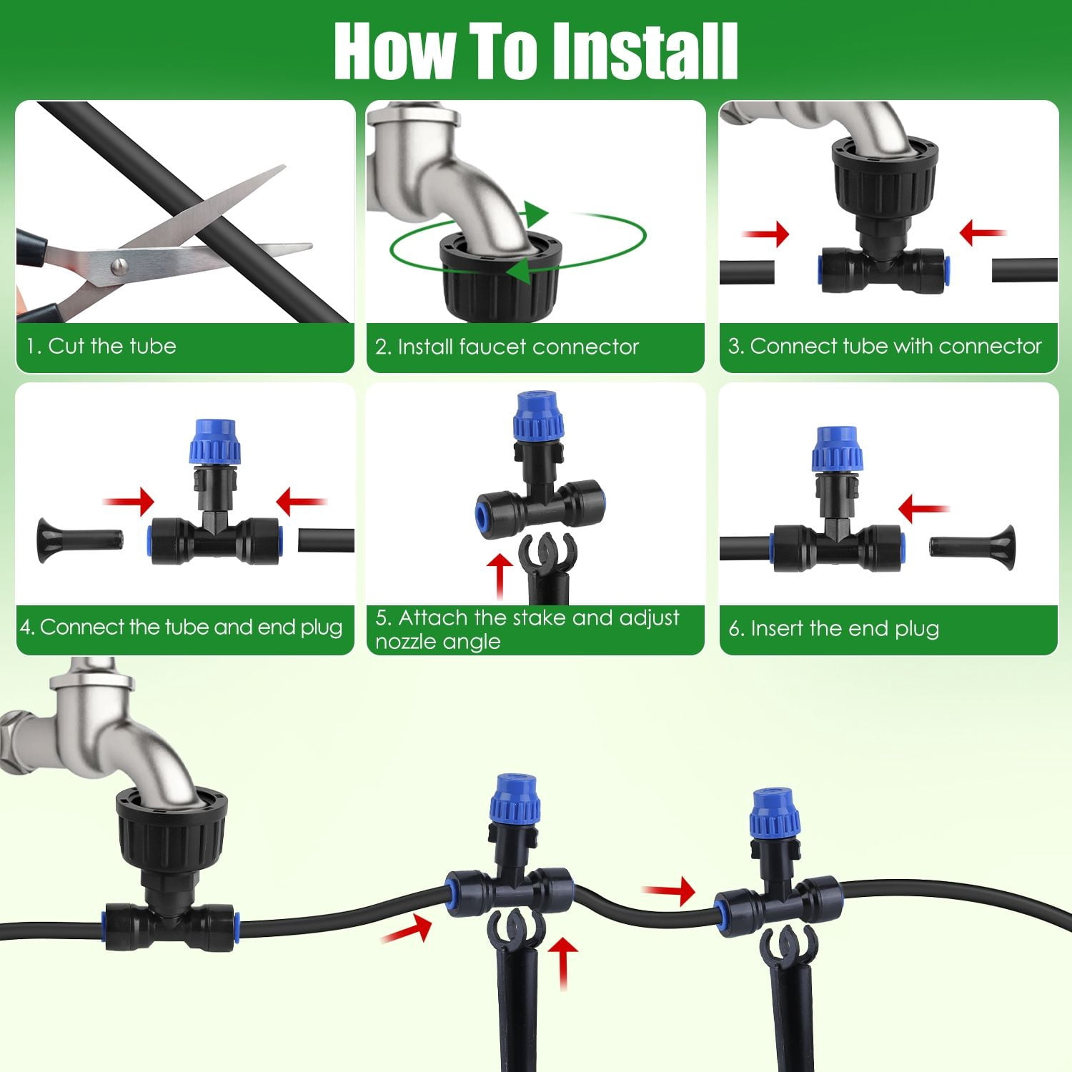 Upgraded 75FT Drip Irrigation System Kit, Adjustable Misting Nozzles Leak-Proof Watering Set for Garden Greenhouse Outdoor Plants