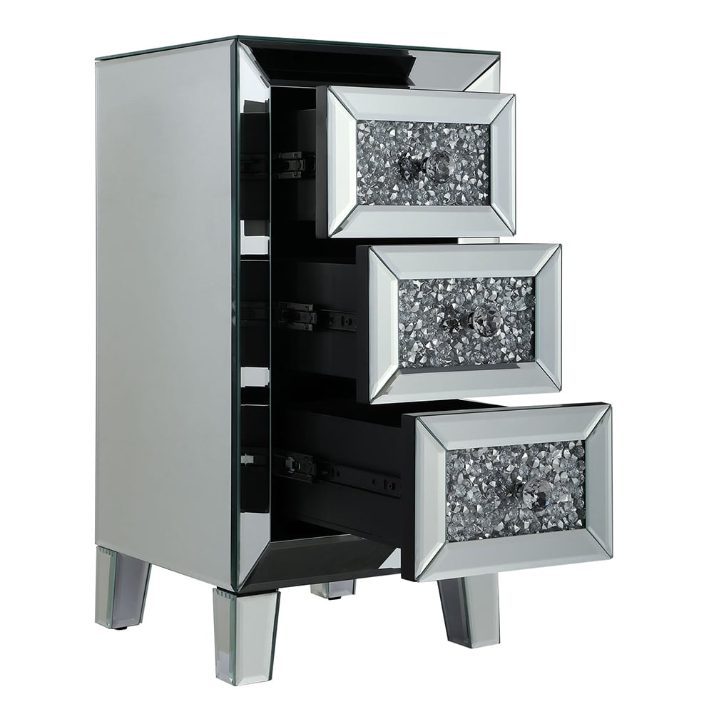 Kadyn Modern Mirrored Bedside Cupboard, Bedside Cabinets with 3 Crystal Diamond Drawers, Bedside Furniture for Bedroom Living Room