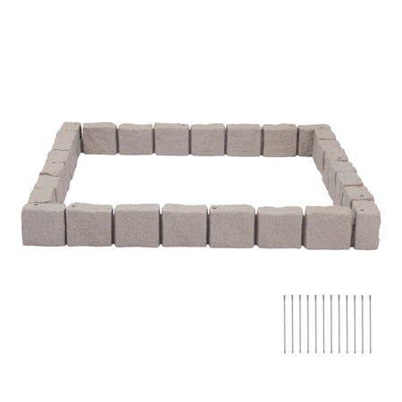 KFFKFF Faux Stone Garden Edging Kit, 15.5 ft, No-Dig Border for Lawns, Flower Beds, and Yards, 4 Sections with 6 Bricks Each (46.85"L x 3.94"W x 6.1"H), Includes 12 Spikes & 4 Corner Pieces, Beige
