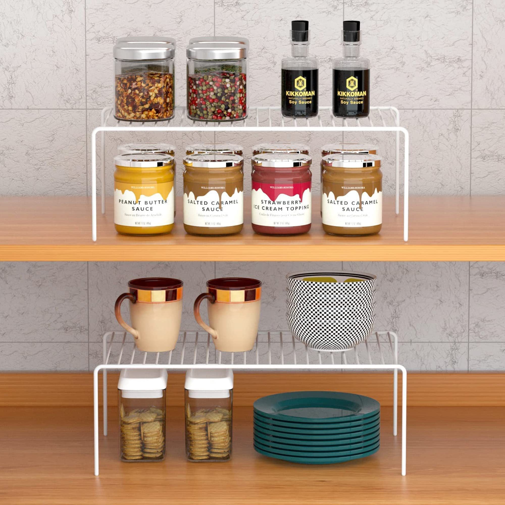 SANNO Freezer Cabinet Storage Shelf Rack, Wire Shelf Rack for Organization Kitchen Countertops Pantries Utensils，Set of 2
