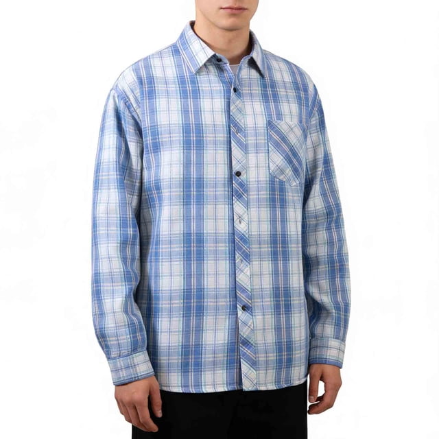 Ceisia Men's Oversize Plaid Polyester-Cotton Long-Sleeve Button-Down Shirt for Spring/Summer Casual Gift