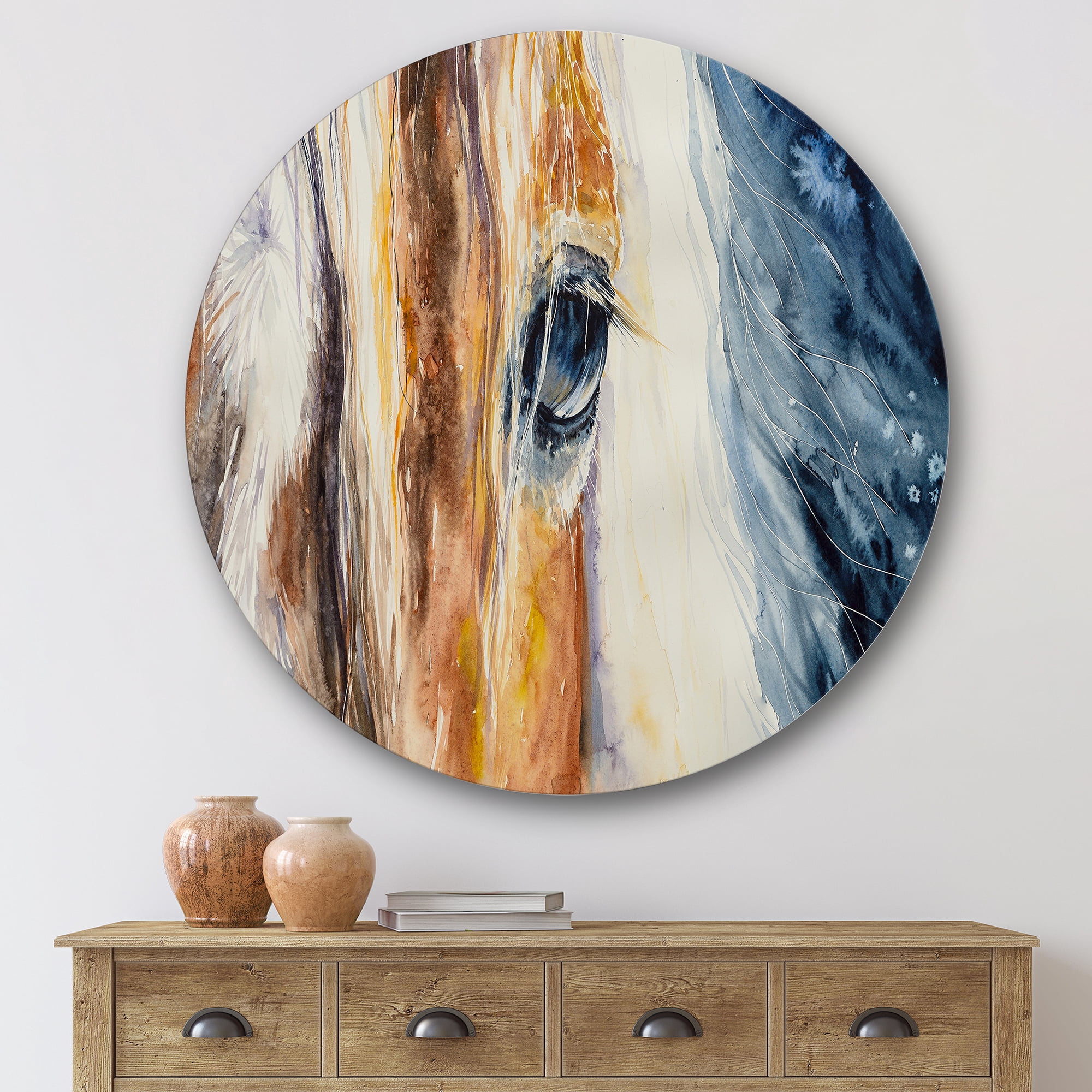 Designart 'Abstract Close-Up of A Beautiful Horses Eye I' Farmhouse Circle Metal Wall Art 36x36 - Disc of 36