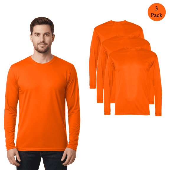 C2 Sport High Performance Work T-Shirt for Men, Hi-Vis Safety Orange Tee, 3-Pack, S