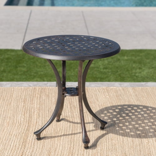 DEGUO Outdoor 19" Cast Aluminum Round Side Table End Table for Patio, Backyard, Pool, Indoor Companion, Easy Maintenance and Weather Resistant