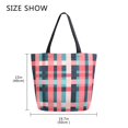 thumbnail image 5 of FORMRS Womens Canvas Tote Bag with Zipper Inner Pocket Shoulder Handbag, Red Teal Stripes, 5 of 7