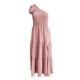 thumbnail image 2 of CAICJ98 Women's Summer Dresses One Shoulder Sleeveless Split Tiered Flowy Dress Knot Smocked Midi Dress Pink,L, 2 of 4