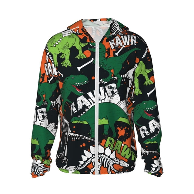 Fotbe Dinosaur Skeleton Chaqueta con Protección Solar UPF 50+ para Hombre y Mujer, Camisa con Capucha y Bolsillos-3X-Large