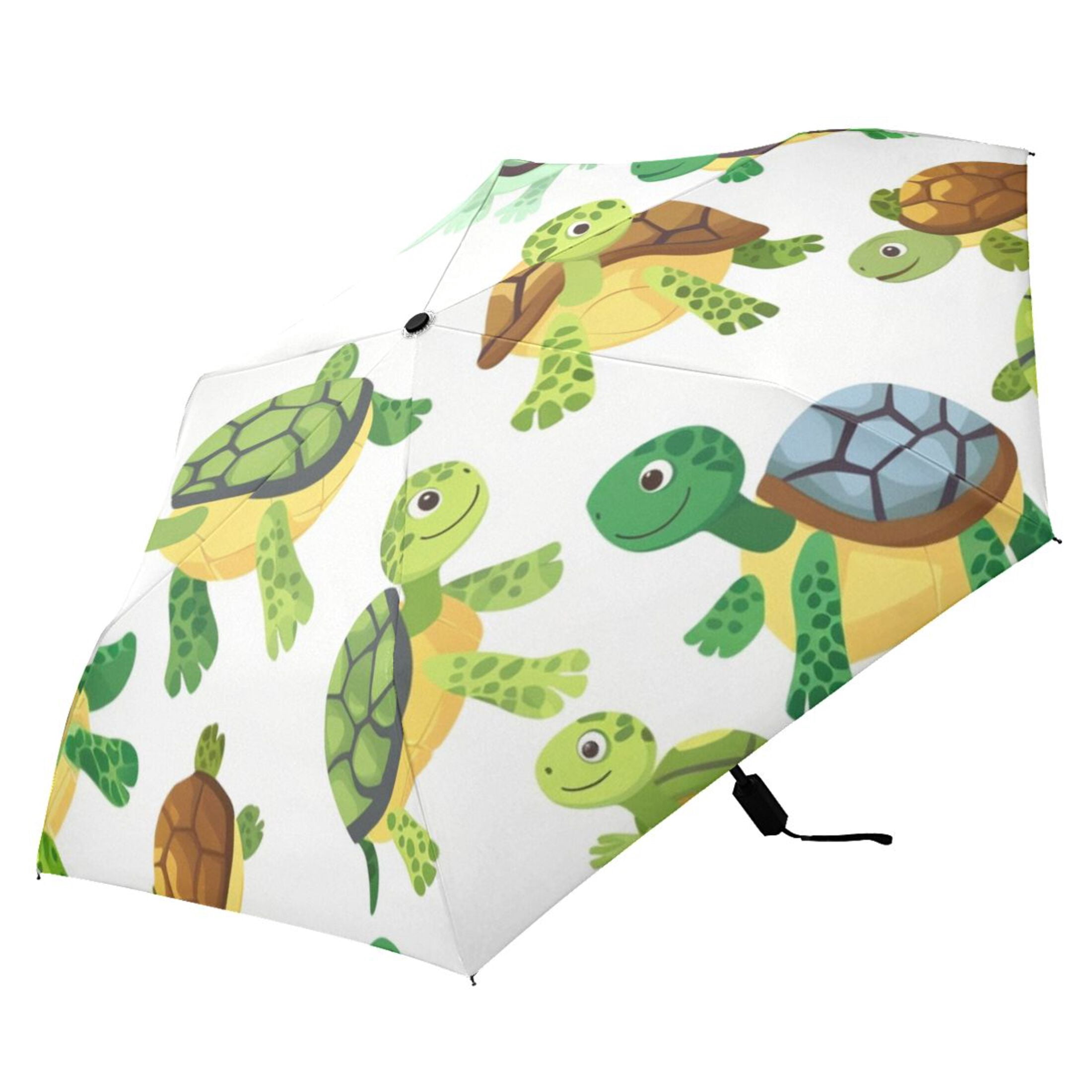 Cute Turtles UPF 50+ Compact Folding Umbrella for Rain Windproof Travel Umbrella Lightweight Packable