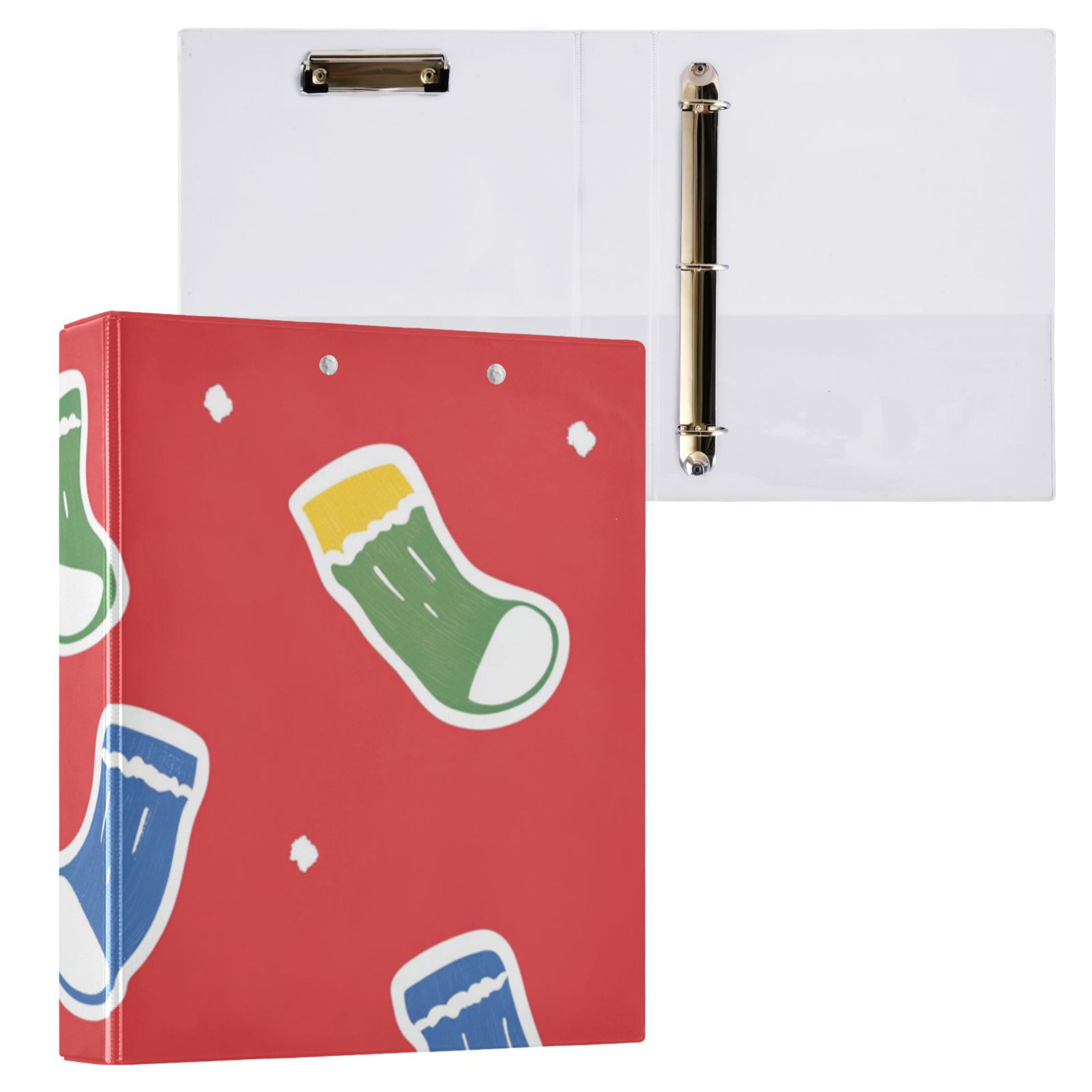 Christmas Colorful Socks 3 Ring Binders 1.5 inch Hardcover File Folders with Interior Pockets A4 Size Organizer for School Office Hospital
