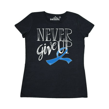 Never Give Up- Colon Cancer Survivor with Blue Ribbon Women's (Best Way To Prevent Colon Cancer)