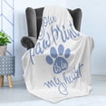 thumbnail image 4 of Saying Soft Flannel Fleece Blanket, Animal Lovers Concept Your Paw Print is in My Heart Message with Paw Print, Cozy Plush for Indoor and Outdoor Use, 70" x 90", Ceil Blue and White, by Ambesonne, 4 of 5