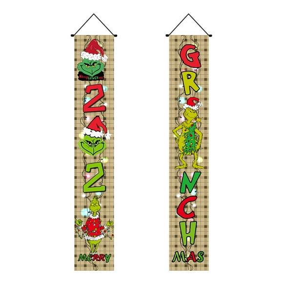 Grinchs Christmas Door Cover Decorations for Front Door Christmas Banners Decorations Welcome Porch Sign Christmas Hanging Banners For Indoor Outside Front Door Living Room Kitchen Wall Party
