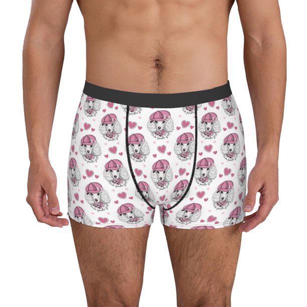 Balery Cute Poodle Dog Calzoncillos bóxer para hombre, ropa interior de algodón suave y transpirable con cinturilla de nailon-Large