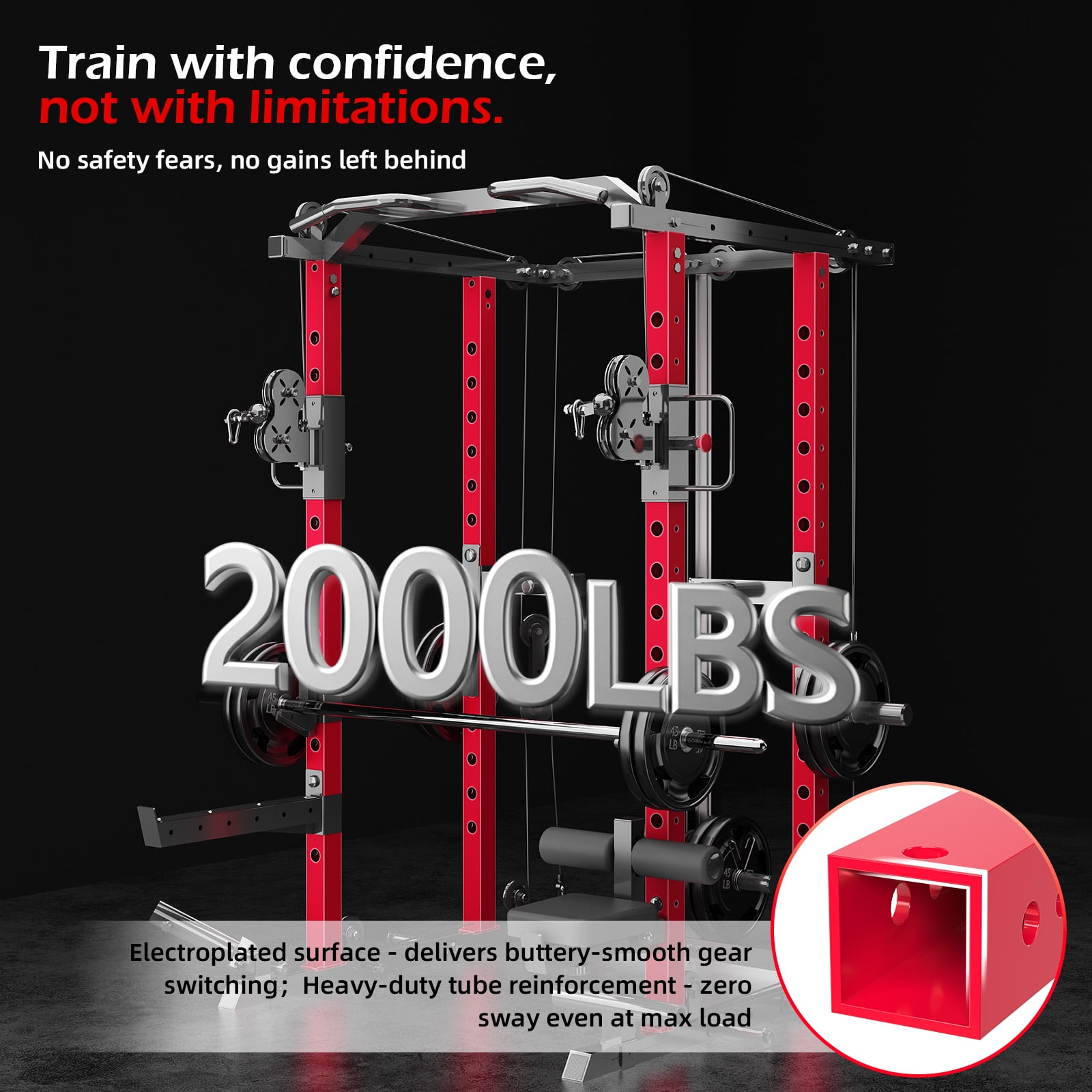 YODOLLA Power Rack Cage, 2000lbs Squat Rack with LAT Pulldown and Cable Crossover Machine, Multi-Function Home Gym Strength Training Equipment with Pulley System