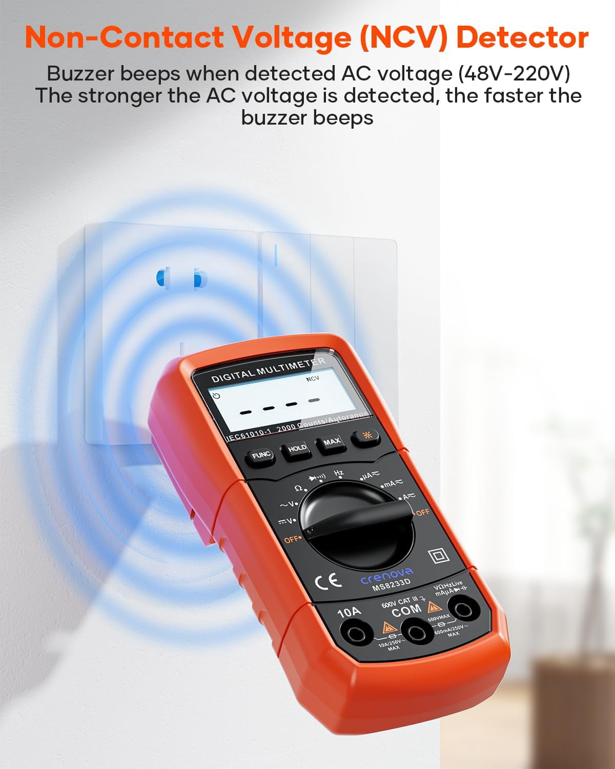 Digital Multimeter, 6000 Counts Auto-Ranging Tester, NCV Detection, Measures Voltage Current Resistance Capacitance Frequency