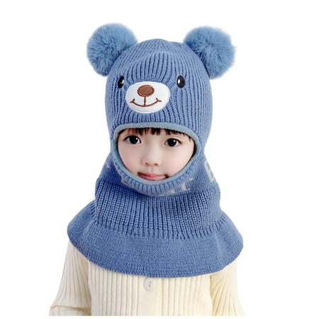 

AIMAOMI Toddler Girl&Boy Baby Crochet Knit Ear Protection Hat Hairball Bear Cap Scarf Integrated Set Bomber Hats Outdoor Wear H