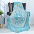 thumbnail image 4 of Baby Shower Soft Flannel Fleece Throw Blanket, Prince Calligraphy with a Crown Pictogram Cartoon Flower Car and Star Ornate, Cozy Plush for Indoor and Outdoor Use, 60" x 80", Multicolor, by Ambesonne, 4 of 5