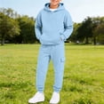 thumbnail image 2 of GiLiling Hoodie Sweatsuit Set for Boys Girls 2 Piece Hooded Sweatshirt Jogger Sweatpants Tracksuit Kids Athletic Solid Outfits (Sky Blue, 5-6 Years), 2 of 8