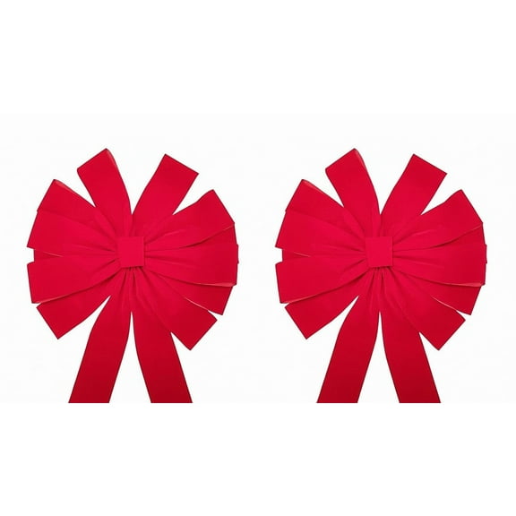 Red Velvet Outdoor Christmas Bows by Old Glory Bunting. 2/Pack 12 Loop Plain Edge Xmas Holiday Bows Home Decor - 13" Bow with 24" Tail. free Shipping Available!