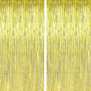 Fecedy 2pcs 3ft x 8.3ft Gold Metallic Tinsel Foil Fringe Curtains Photo Booth Props for Birthday Wedding Engagement
