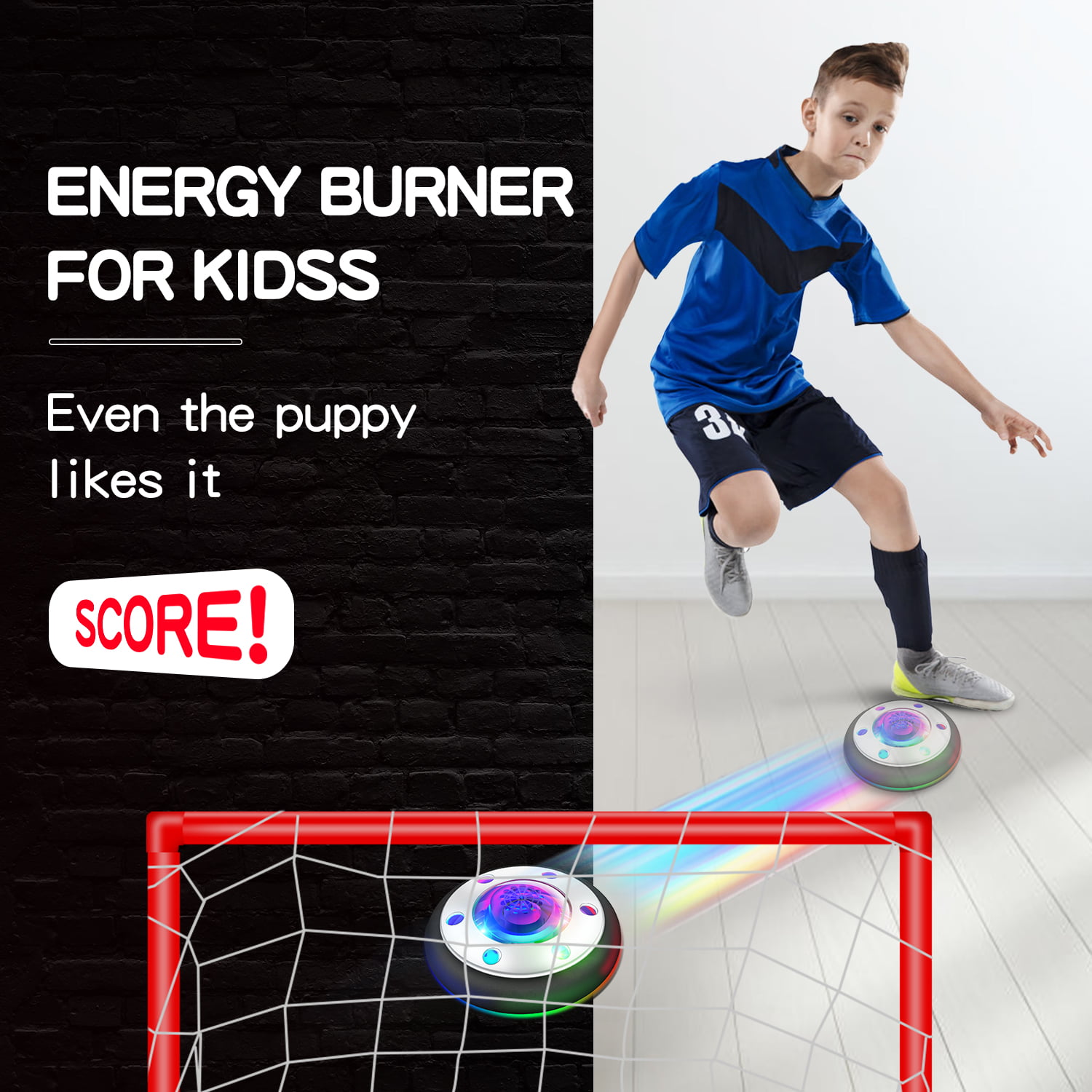 Hover Soccer Ball Kids Toy - Rechargeable 2 Goals and Inflatable Ball,  Indoor Floating Soccer with LED Light and Safe Bumper,Gifts for Age 3 4 5 6  7 8 9 10 Years