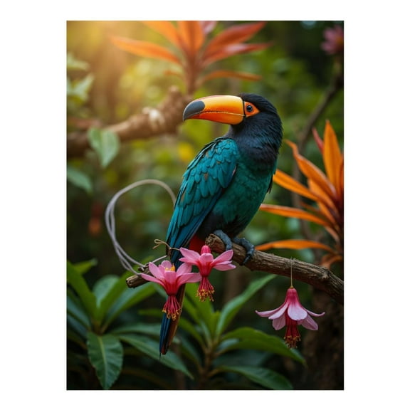 Diamond Art Kit for Adults, Colorful Toucan Perched Tropical Blooms Diamond Painting for Adults Beginners, DIY Diamond Art Painting Kits, 5D Diamond Painting Crafts for Home Decor 12x16 Frameless