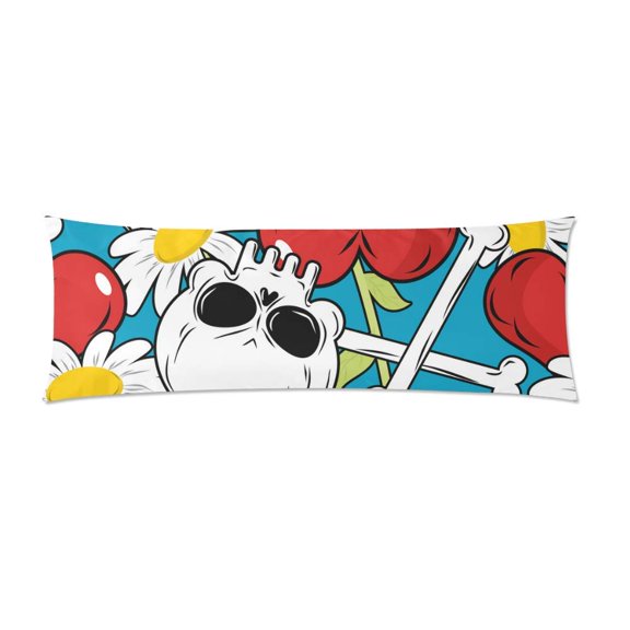 MKHERT Skull and Flowers Body Pillow Pillowcase Pillow Protector Cushion Cover 20x60 Inch