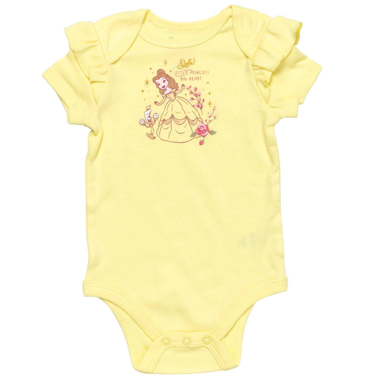 Disney Princess Belle Floral Bodysuit French Terry Bubble Shorts and Headband 3 Piece Outfit Set Newborn to Infant