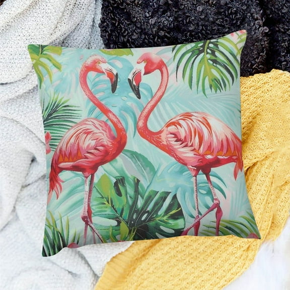 FCXZI Flamingos Palm Leaves Flowers Home Decor Throw Pillows Cover for Home Sofa Couch - Set of 1, 100% Linen, Outdoor Use 18x18in