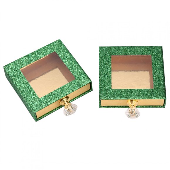 2pcs False Eyelashes Storage Case Quadrate Window False Eye Lashes Drawer Storage BoxGreen